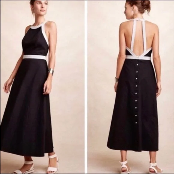 Anthropologie | Dresses | Nwt Maeve Anthropologie Black White Retro Halter  Dress Size 6 | Poshmark